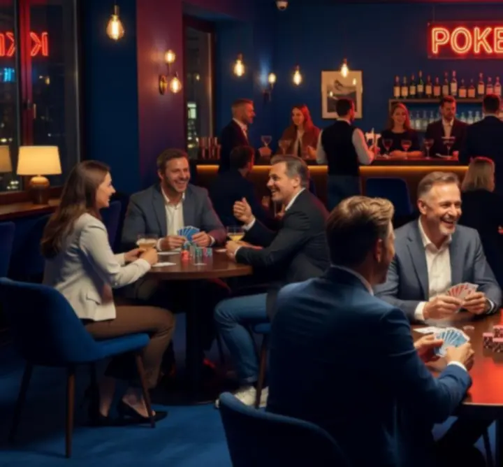 Tętniąca życiem atmosfera nocnego pokerowego wieczoru w Café-Bar MirrorFinishGarage